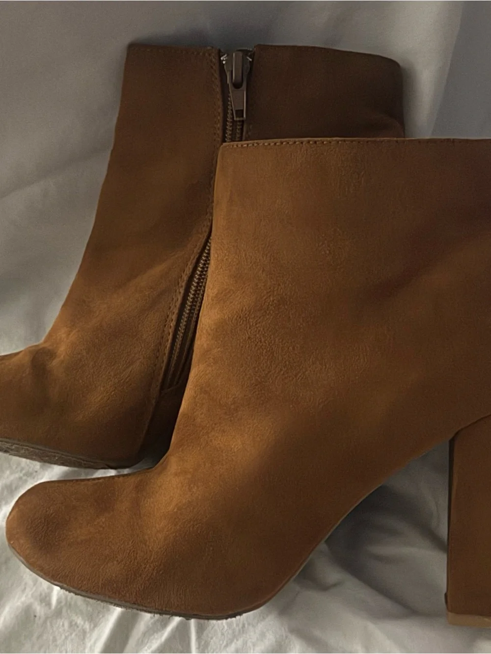 Bamboo Brown Faux Suede Block Heel Ankle Booties